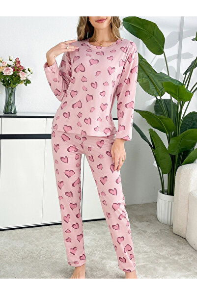 Take Two By Styli Women Heart Print T-Shirt and Pyjama Set