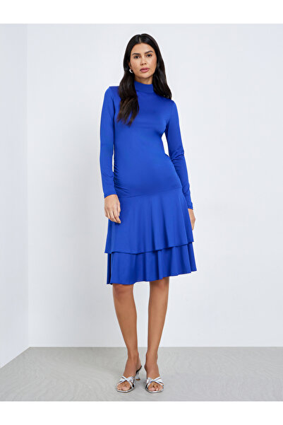 Styli Blue Ruffled Hem Bodycon Knee-Length Dress
