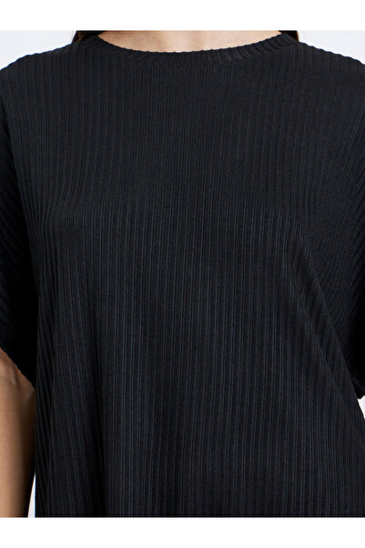 Styli Black Oversized Ribbed T-Shirt and Pants Co-Ords