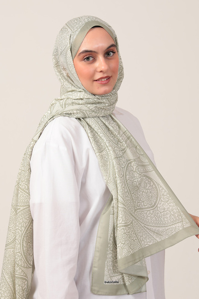 ipekistanbul Cotton Silk Shawl - Ivy Pattern - Çağla Ecru