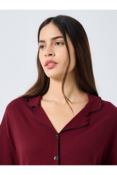 Styli Supersoft Ribbed Lettuce Hem Shirt and Pyjama Set