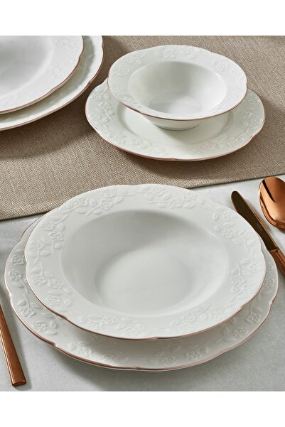 Güral Porselen Carmina 24 Parça 6 Kişilik Bone Boya File Yemek Takımı