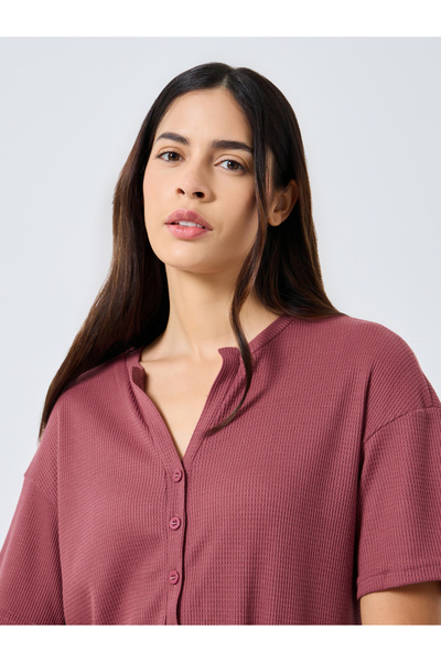 Styli Waffle Textured Placket Sleep T-Shirt Dress