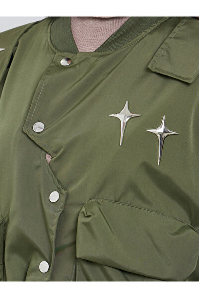 Styli Green Metal Stud Accent Utility Jacket