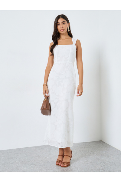 Take Two By Styli Solid All-Lace Square Neck Cami Midi Dress