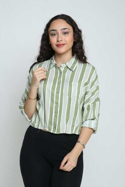 mica Striped Long-Sleeve Shirt with Pocket