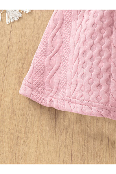 Take Two By Styli Girls Pink Cable Knit Long Sleeve Dress