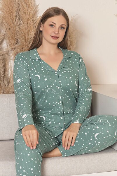 Asel Plus Size Burgundy Heart Pattern Ultrasoft Long Sleeve Pajama Set