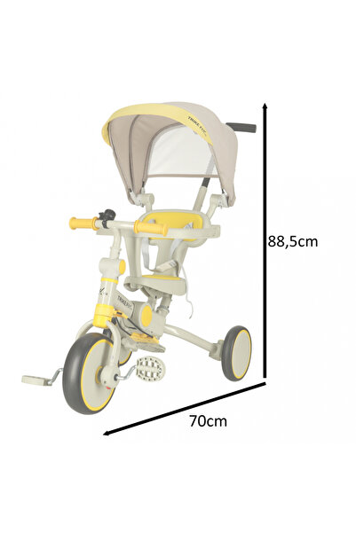 Ikonka Trike Fix V4 Gray/Yellow ultra-foldable children's tricycle, with canopy, reversible seat