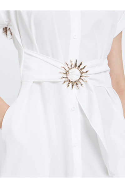Take Two By Styli White A-Line Midi Dress with Belt