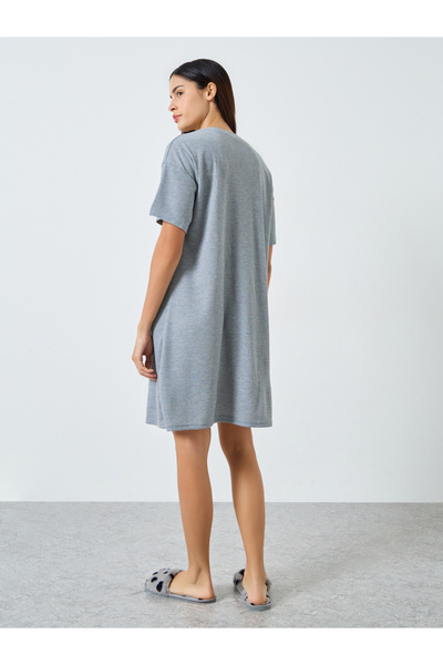 Styli Waffle Textured Placket Sleep T-Shirt Dress