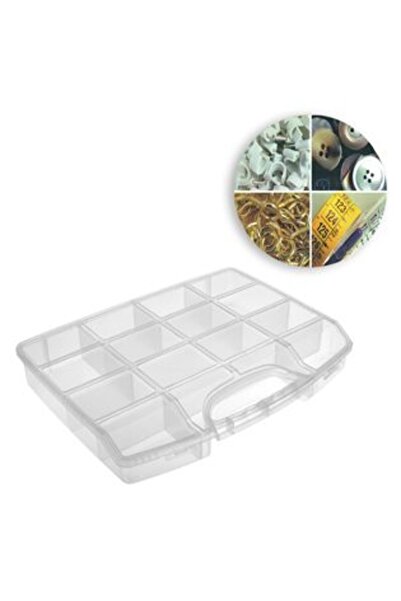 Jumbo Transparent Storage Box with 9 Compartments for Sewing Accessories 36.5 x 6 x 28 cm