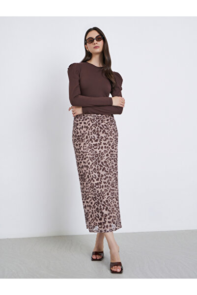 Take Two By Styli Brown Solid Puff Sleeve Knit Top