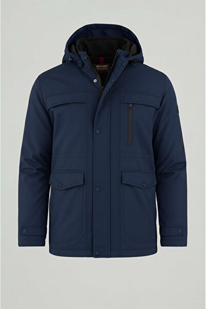 SİVAİST Ανδρικό παλτό και παλτό με αποσπώμενη κουκούλα από βαμβακερό πολυεστέρα σε μπλε ναυτικό χρώμα