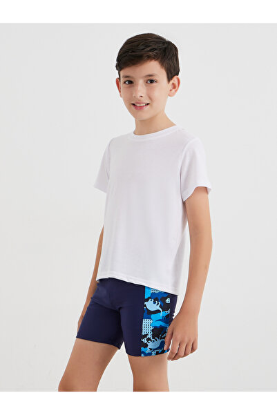 Styli Boys Navy Blue Graphic Swim Trunks