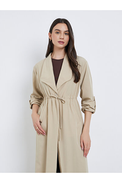 Take Two By Styli Women Solid Trench Coat Kimono with Roll-Up Sleeve