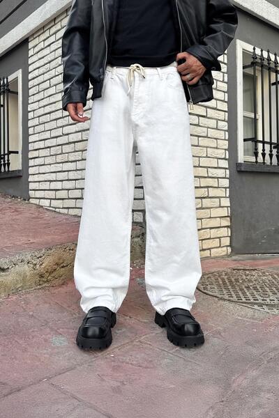 Flaw Wear White Baggy Jeans with Belt Ties