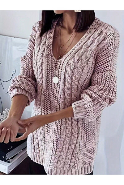 Take Two By Styli Plus Size V Neck Cable Knit Sweater