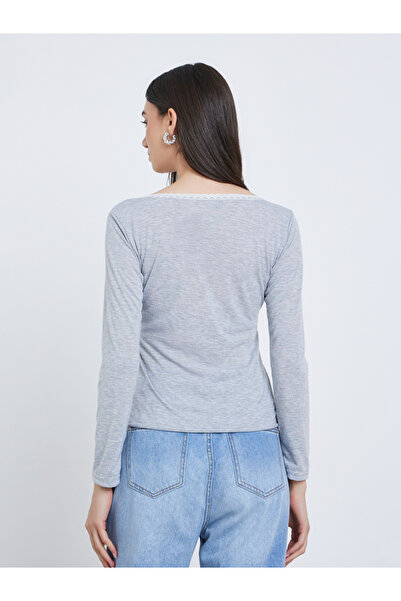 Take Two By Styli Solid Wide Neck Lace Detail Knitted Top