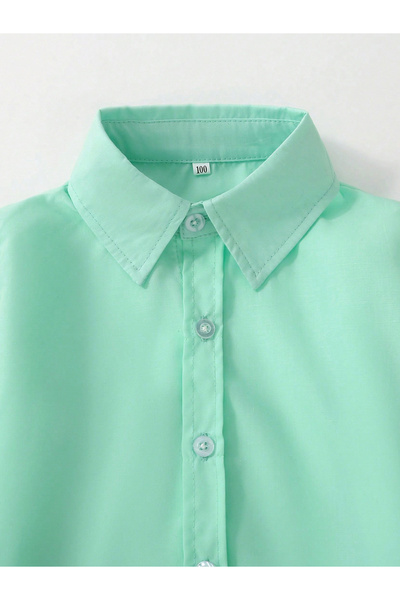 Take Two By Styli Boys Green Solid Button Front Shirt
