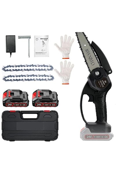 OEM Portable Electric Chainsaw / Chainsaw, 24V, 1500mAh, 2 Batteries, 2 Chains, Black