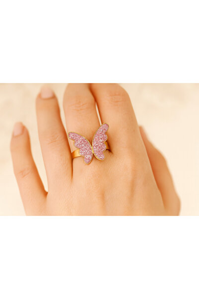 Bittox خاتم أنيق من الفولاذ المقاوم للصدأ مع شكل فراشة ذهبية اللون - خاتم فول...