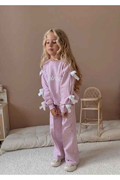 WİKİBOOM Girl's Princess Printed Top and Bottom Long Set Pink (5-E)