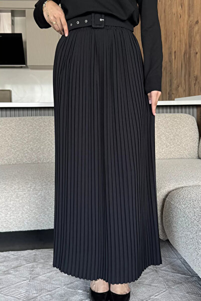 julude Black Belted Pleated Hijab Skirt (Available in S, M, L, XL)