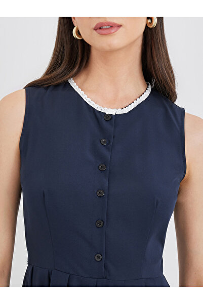 Take Two By Styli Lace Trim Pleated Sleeveless Maxi Dress