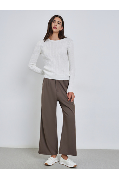 Take Two By Styli Solid Cable Knit Crew Neck Sweaters