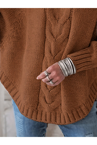 Take Two By Styli Plus Size Solid High Neck Cable Knit Sweater