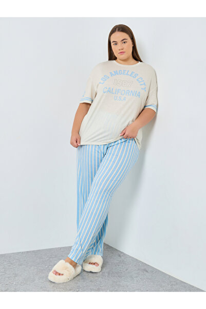 Styli Plus Size Striped T-Shirt and Pyjama Set