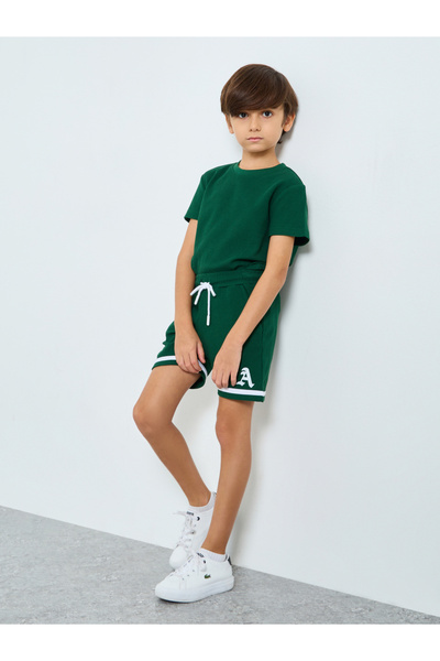 Styli Boys Green Waffle Knit T-Shirt and Shorts Set