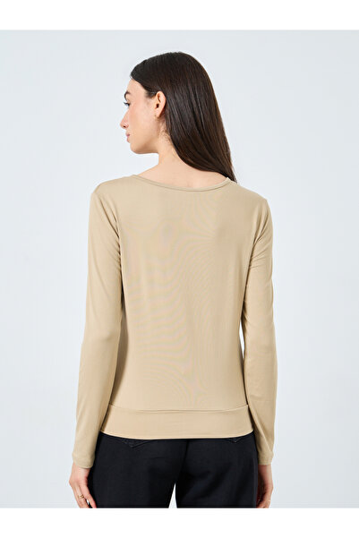 Take Two By Styli Beige Long Sleeve Tie Neck Blouse