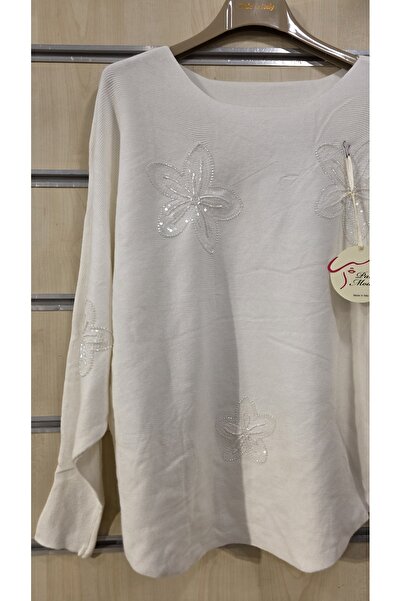 Park Moda Italian Women's Knitwear Blouse Floral Sequin Embroidered