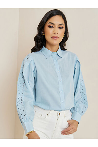 Styli Schiffli Insert Button Placket Shirt