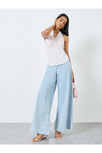 Take Two By Styli Striped Halter Neck Tie Up Detail Top