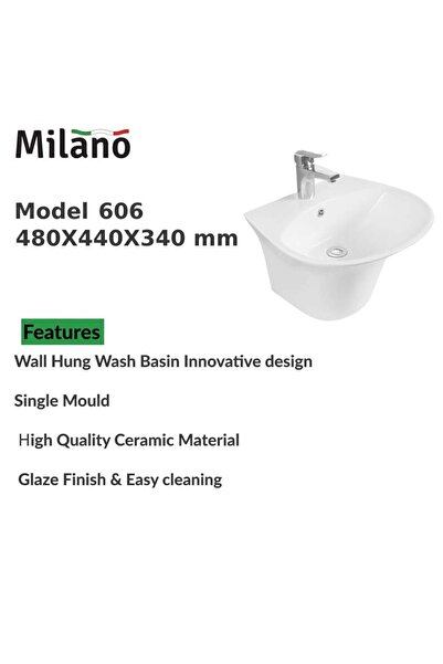 Danube Home Milano Wall Hung Wash Basin 565x470mm | Elegant White Ceramic | Space Saving | 5 Year Warranty