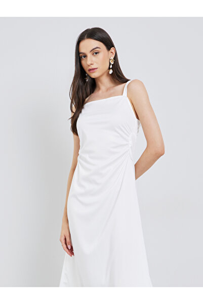 Take Two By Styli Solid Side-Waist Gathered Strappy Midi Dress
