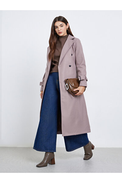 Styli معطف بني بقصة عادية يشبه الصوف مع حزام