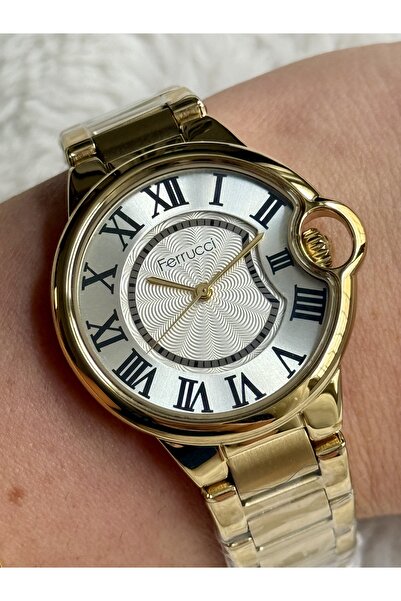 Ferrucci ساعة نسائية بأرقام رومانية ذهبية اللون