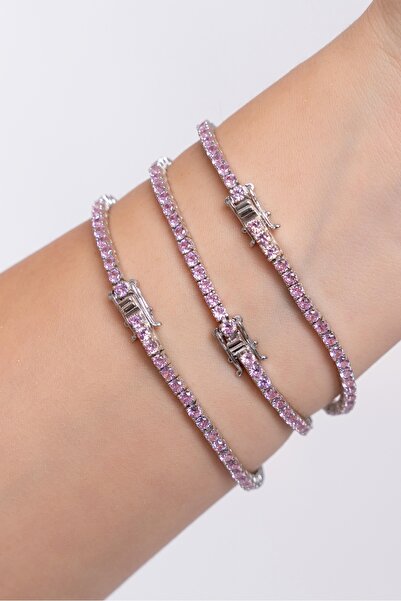 HAVANA JEWELLERY TENNIS PINK Set 925 Silver Rhodium Plated and Swarovski Crystals