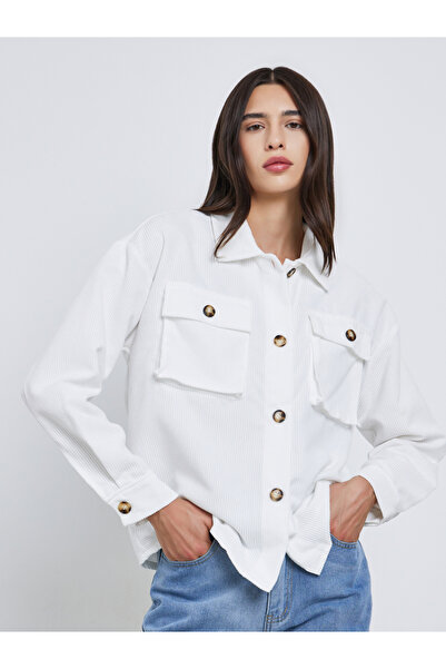Take Two By Styli Women White Corduroy Utility Jacket