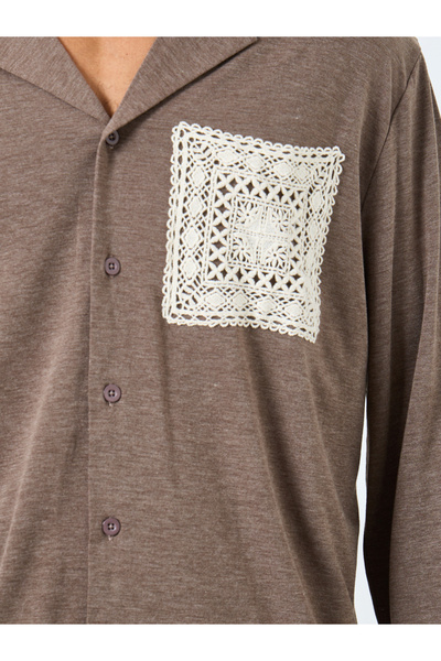 Styli Men Lace Pocket Piping Detail Shirt and Pyjama Set