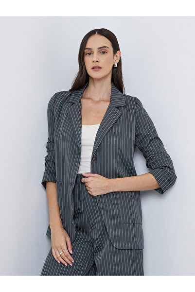 Styli Navy Blue Pinstripe Regular Fit Blazer