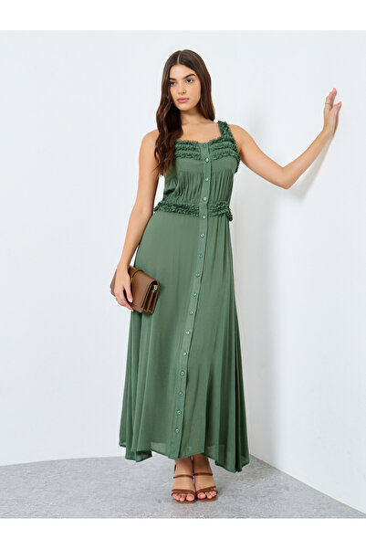 Styli Crinkled Rayon Strappy Maxi Dress