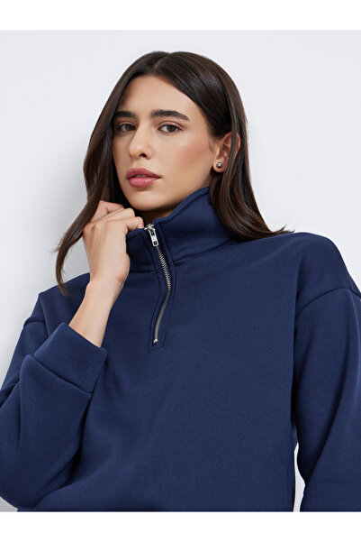 Styli سويت شيرت قصير أزرق داكن بسحاب نصفي