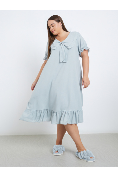 Styli Plus Peter Pan Collar Textured Nightdress