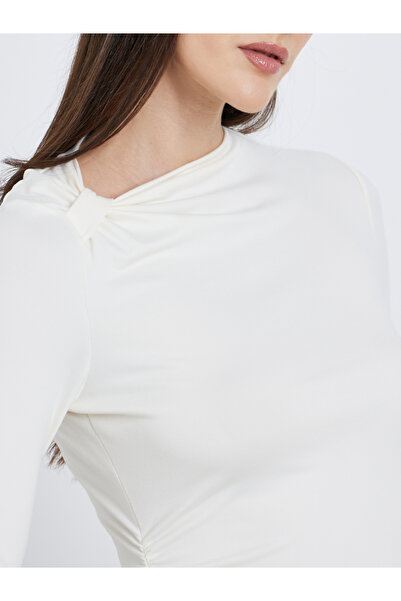 Styli Women Cream Asymmetric Neck Fitted Top