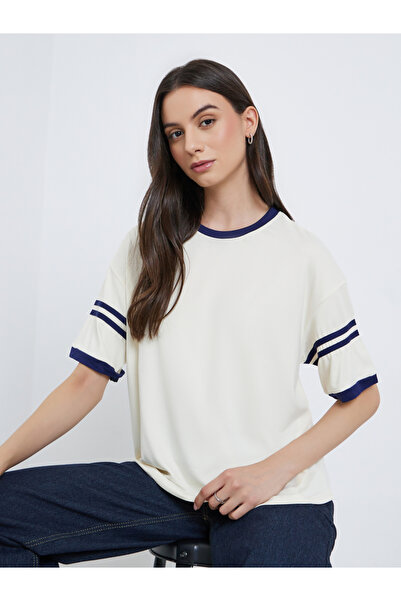 Take Two By Styli Beige Striped Oversized T-Shirt